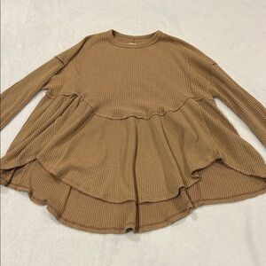 Free People Waffle Knit Layered Peplum Long-Sleeve Top